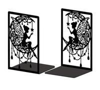 Peacoblue Metal Bookends for Shelves, Modern Decorative Heavy Duty Study Book Ends Stoppers for Office Room Desk Shelf 13.5×10.9×20.1cm Cast Iron Simple Tall Bookends 1 Pair (Moon and Fairy)
