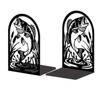 Peacoblue metal Bookends for Shelves, Modern Decorative Heavy Duty Study Book Ends Stoppers for Office, Desk, Shelf, Room 5.3"x4.3"x7.9" Cast Iron Simple Tall Bookends 1 Pair (Fish)