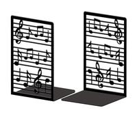 Peacoblue Metal Bookends for Shelves, Modern Decorative Heavy Duty Study Book Ends Stoppers for Office, Desk, Shelf, Room 5.3"x4.3"x7.9" Cast Iron Simple Tall Bookends 1 Pair (Music Notes and Staves)