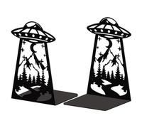 Peacoblue Metal Bookends for Shelves, Modern Decorative Heavy Duty Study Book Support Stoppers for Office, Desk, Shelf, Room 5.3"x4.3"x7.9" Cast Iron Simple Tall Bookends, 1 Pair (UFO)