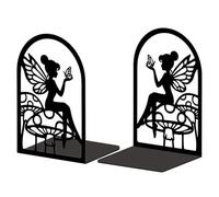 Peacoblue Metal Bookends for Shelves, Modern Decorative Heavy Duty Study Book Support Stoppers for Office, Desk, Shelf, Room 5.3"x3.5"x7.9" Cast Iron Simple Tall Bookends, 1 Pair (Fairy and Mushroom)