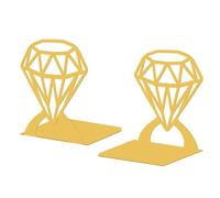 Peacoblue Metal Bookends for Shelves, Modern Decorative Heavy Duty Study Book Support Stoppers for Office, Desk, Shelf, Room 5.3"x4.3"x6.1" Cast Iron Simple Golden Book ends, 1 Pair (Gold Diamond)