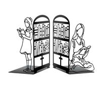 Peacoblue Metal Bookends for Shelves, Modern Decorative Heavy Duty Study Book Support Stoppers for Office Desk Shelf Room 5.5"x4.3"x8.3" Cast Iron Simple Tall Bookends, 1 Pair (Book and Reading Girl)