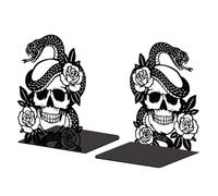 Peacoblue Metal Bookends for Shelves, Modern Decorative Heavy Duty Study Book Support Stoppers for Office, Desk, Shelf, Room 5.3"x4.3"x6.3" Cast Iron Simple Tall Bookends, 1 Pair (Skulls and Snakes)