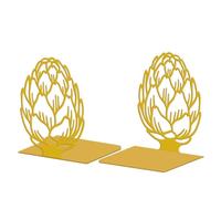 Peacoblue Metal Bookends for Shelves, Modern Decorative Heavy Duty Study Book Support Stoppers for Office Desk Shelf Room 5.3"x4.3"x6.1" Cast Iron Simple Golden Book ends, 1 Pair (Golden Artichoke)