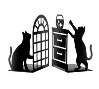 Peacoblue Metal Bookends for Shelves, Modern Decorative Heavy Duty Study Book Support Stoppers for Office, Desk, Shelf, Room 5.5"x4.3"x8.3" Cast Iron Simple Tall Bookends, 1 Pair (cat)