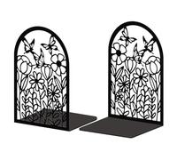 Peacoblue Metal Bookends for Shelves, Modern Decorative Heavy Duty Study Book Support Stoppers for Office, Desk, Shelf, Room 5.3"x4.3"x7.9" Cast Iron Bookends, 1 Pair (Wildflowers and Butterflies)