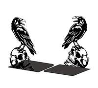 Peacoblue Metal Bookends for Shelves, Modern Decorative Heavy Duty Study Book Support Stoppers for Office, Desk, Shelf, Room 5.3"x4.3"x7.4" Cast Iron Simple Tall Bookends, 1 Pair (Crow and Skull)