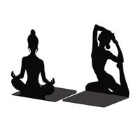 Peacoblue Metal Bookends for Shelves, Modern Decorative Heavy Duty Study Book Support Stoppers for Office, Desk, Shelf, Room 5.3"x4.3"x6.7" Cast Iron Simple Bookends for Cookbooks, 1 Pair (Yoga)