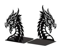 Peacoblue Metal Bookends for Shelves, Modern Decorative Heavy Duty Study Book Support Stoppers for Office, Desk, Shelf, Room 5.3"x4.3"x7.9" Cast Iron Simple Tall Bookends, 1 Pair (Dragon Head)