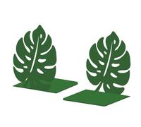 Peacoblue Metal Bookends for Shelves, Modern Decorative Heavy Duty Study Book Support Stoppers for Office, Desk, Shelf, Room 5.3"x4.3"x6.1" Cast Iron Simple Green Book ends, 1 Pair (Monstera Leaf)