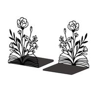 Peacoblue Metal Bookends for Shelves, Modern Decorative Heavy Duty Study Book Support Stoppers for Office, Desk, Shelf, Room 5.3"x4.3"x7.9" Cast Iron Simple Tall Bookends, 1 Pair (Books and Flowers)