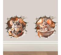 Peacoblue Mouse Hole Wall Stickers Decals Decor Removable Peel and Stick, 1 Sheet 30cm×60cm Vinyl 3D Wall Murals for Bedroom Living Sewing Room Classroom Playroom Bathroom Home
