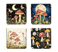 Peacoblue Night Sky and Mushrooms Coin Purse,PU Leather Squeeze Pouch 4PCS