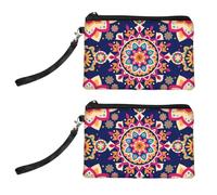 Peacoblue Original Designs Coin Purse for Women Girls Mandalas Patterns 2 Packs Change Purse with Zipper, Durable and Soft Canvas Wallet Pouch for Travel, Gift