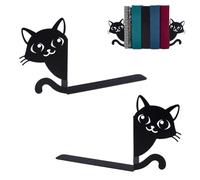 Peacoblue Peeping Cat Metal Bookends - Cute Decorative Book Ends with Anti-Slip Pads, Sturdy Metal for Shelves/Desk, Perfect Cat Lover Gifts for Home & Office,(Black,2-Pack)