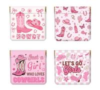 Peacoblue Pink Denim Girl Coin Purse,PU Leather Squeeze Pouch 4PCS