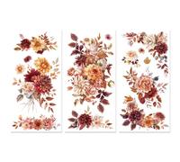 Peacoblue Pink Rub on Transfers for Crafts 3Pcs Autumn Flowers Corner Border 15cmx30cm, UV DTF Waterproof Japanese Furniture Transfer for Chest of Drawer Dresser Glass Porcelain Wood Plastic