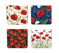 Peacoblue Poppies and Butterflies Coin Purse,PU Leather Squeeze Pouch 4PCS