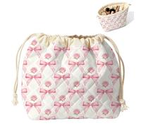 Peacoblue Quilted Makeup Bag,Bow and Rose Cosmetic Bag for Women
