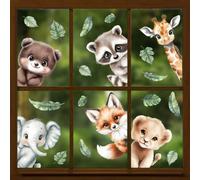 Peacoblue Reusable Window Static Clings Stickers Decal 20cmx30cm, 6 Sheets with 21PCS Jungle Animal Patterns Removable Double Sided Window Sticker Cling Home Office Decor for Glass Window Mirror