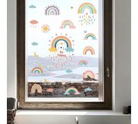 Peacoblue Reusable Window Static Clings Stickers Decal 20cmx30cm, 6 Sheets with 70PCS Colorful Rainbow and Sky Patterns Removable Double Sided Window Sticker Cling Home Office Decor for Glass Window