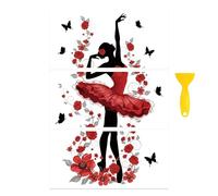 Peacoblue Rub-on Transfer Decal Sticker 6"x12" Ballet Silhouettes with Flowers and Butterflies, 3 Pcs, Waterproof UV DTF Transfer for Drawer Dresser Glass Porcelain Wood Plastic