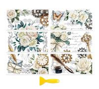 Peacoblue Rub on Transfer Decal Sticker for Furniture Craft Decor 15 * 30cm Vintage White Flower, 6Pcs Waterproof UV DTF Transfer for Drawer Dresser Glass Porcelain Wood Plastic Window