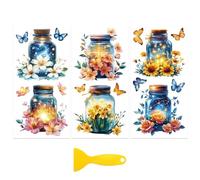 Peacoblue Rub on Transfer Decal Sticker for Furniture Craft Decor 15cmx30cm Mason Jar with Flowers Fireflies and Butterflies, 3Pcs Waterproof UV DTF Transfer for Drawer Glass Porcelain Wood Plastic