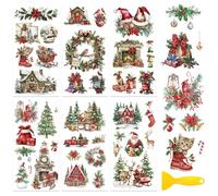 Peacoblue Rub on Transfer Decal Sticker for Furniture Craft Decor 15x30cm Christmas Elements, 6Pcs Waterproof UV DTF Transfer for Drawer Dresser Glass Porcelain Wood Plastic