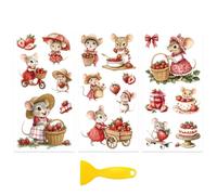 Peacoblue Rub on Transfer Decal Sticker for Furniture Craft Decor 15x30CM Strawberries and Mice, 3Pcs Waterproof UV DTF Transfer for Drawer Dresser Glass Porcelain Wood Plastic