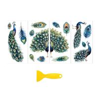 Peacoblue Rub on Transfer Decal Sticker for Furniture Craft Decor 15x30cm Vintage Peacock Feathers, 4Pcs Waterproof UV DTF Transfer for Drawer Dresser Glass Porcelain Wood Plastic