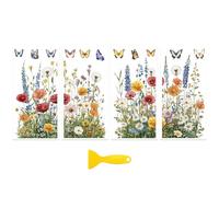 Peacoblue Rub on Transfer Decal Sticker for Furniture Craft Decor 15x30cm Wildflower with Butterfly, 4Pcs Waterproof UV DTF Transfer for Drawer Dresser Glass Porcelain Wood Plastic