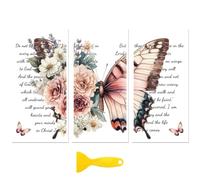 Peacoblue Rub on Transfer Decal Sticker for Furniture Craft Decor 6"x12" Bible Text with Butterfly Flower, 3Pcs Waterproof UV DTF Transfer for Drawer Dresser Glass Porcelain Wood Plastic
