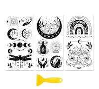 Peacoblue Rub on Transfer Decal Sticker for Furniture Craft Decor 6"x12" Black and White Retro Occult, 3Pcs Waterproof UV DTF Transfer for Drawer Dresser Glass Porcelain Wood Plastic Window
