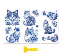 Peacoblue Rub on Transfer Decal Sticker for Furniture Craft Decor 6"x12" Blue and White Porcelain Texture, 3Pcs Waterproof UV DTF Transfer for Drawer Dresser Glass Porcelain Wood Plastic Window