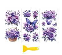 Peacoblue Rub on Transfer Decal Sticker for Furniture Craft Decor 6"x12" Bright Purple Flowers, 3Pcs Waterproof UV DTF Transfer for Drawer Dresser Glass Porcelain Wood Plastic