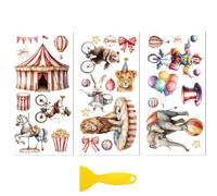 Peacoblue Rub on Transfer Decal Sticker for Furniture Craft Decor 6"x12" Carnival Circus, 3Pcs Waterproof UV DTF Transfer for Drawer Dresser Glass Porcelain Wood Plastic Window