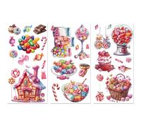 Peacoblue Rub on Transfer Decal Sticker for Furniture Craft Decor 6"x12" Colorful Candy, 3Pcs Waterproof UV DTF Transfer for Party Drawer Dresser Glass Porcelain Wood Plastic Window