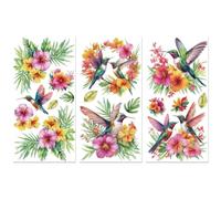 Peacoblue Rub on Transfer Decal Sticker for Furniture Craft Decor 6"x12" Colorful Hummingbirds and Flowers, 3Pcs Waterproof UV DTF Transfer for Lingerie Chests Drawer Glass Porcelain Wood Plastic