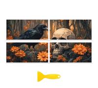 Peacoblue Rub on Transfer Decal Sticker for Furniture Craft Decor 6"x12" Crow and Skull, 4Pcs Waterproof UV DTF Transfer for Drawer Dresser Glass Porcelain Wood Plastic