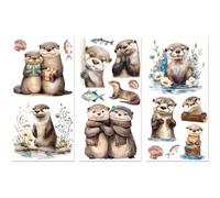 Peacoblue Rub on Transfer Decal Sticker for Furniture Craft Decor 6"x12" Cute River Animals, 3Pcs Waterproof UV DTF Transfer for Drawer Dresser Glass Porcelain Wood Plastic Window