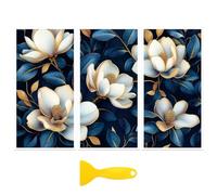 Peacoblue Rub on Transfer Decal Sticker for Furniture Craft Decor 6"x12" Gold Edges and Blue Background, 3Pcs Waterproof UV DTF Transfer for Drawer Dresser Glass Porcelain Wood Plastic