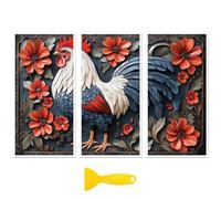 Peacoblue Rub on Transfer Decal Sticker for Furniture Craft Decor 6"x12" Gorgeous 3D Rooster, 3Pcs Waterproof UV DTF Transfer for Drawer Dresser Glass Porcelain Wood Plastic