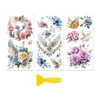 Peacoblue Rub on Transfer Decal Sticker for Furniture Craft Decor 6"x12" Gorgeous White Dove with Flowers, 3Pcs Waterproof UV DTF Transfer for Drawer Dresser Glass Porcelain Wood Plastic Window