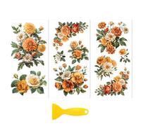 Peacoblue Rub on Transfer Decal Sticker for Furniture Craft Decor 6"x12" Orange Yellow and White Flowers, 3Pcs Waterproof UV DTF Transfer for Drawer Dresser Glass Porcelain Wood Plastic