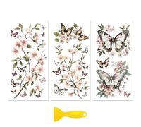 Peacoblue Rub on Transfer Decal Sticker for Furniture Craft Decor 6"x12" Peach Blossoms and Butterflies, 3Pcs Waterproof UV DTF Transfer for Drawer Dresser Glass Porcelain Wood Plastic Window