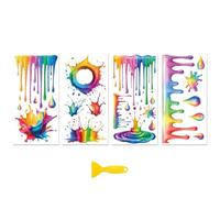 Peacoblue Rub on Transfer Decal Sticker for Furniture Craft Decor 6"x12" Rainbow Dripping Liquid Water, 4Pcs Waterproof UV DTF Transfer for Drawer Dresser Glass Porcelain Wood Plastic Window