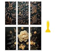 Peacoblue Rub on Transfer Decal Sticker for Furniture Craft Decor 6"x12" Retro Flowers and Texture, 6Pcs Waterproof UV DTF Transfer for Drawer Dresser Glass Porcelain Wood Plastic Window