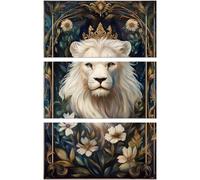 Peacoblue Rub on Transfer Decal Sticker for Furniture Craft Decor 6"x12" Retro Lion with Flower Border, 3Pcs Waterproof UV DTF Transfer for Drawer Dresser Glass Porcelain Wood Plastic Window